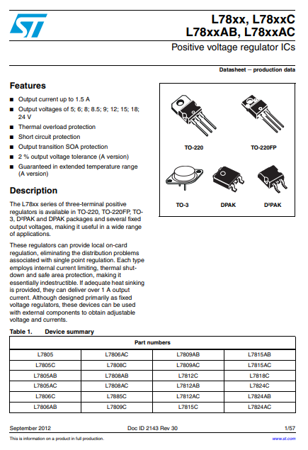 L7812ABV - Lineer Pozitif Voltaj Regülatörleri 12V 1A - Hepsi Elektronik