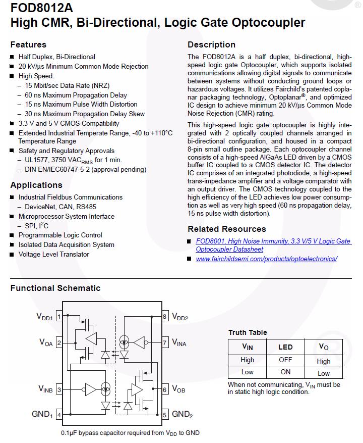 FOD8012A High Speed Optocouplers BiDirect High Speed Logic Gate Hepsi Elektronik